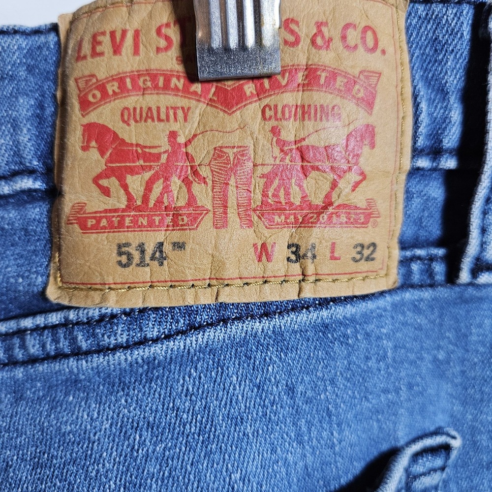 Levis 514 Straight Fit Mens Blue Jeans 34x32 Medium Wash Denim Low Rise Classic - Picture 2 of 7